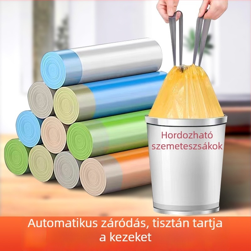 Kötős szemeteszsák otthonra – vastagított, tartós, konyha és fürdőszobára, egyszer használatos HDPE műanyag zacskó automata zárással