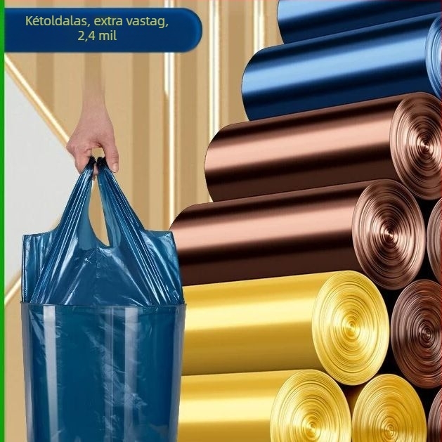 Váll-stílusú vastagított szemeteszsák közepes méretben, háztartási, konyhai és irodai használatra