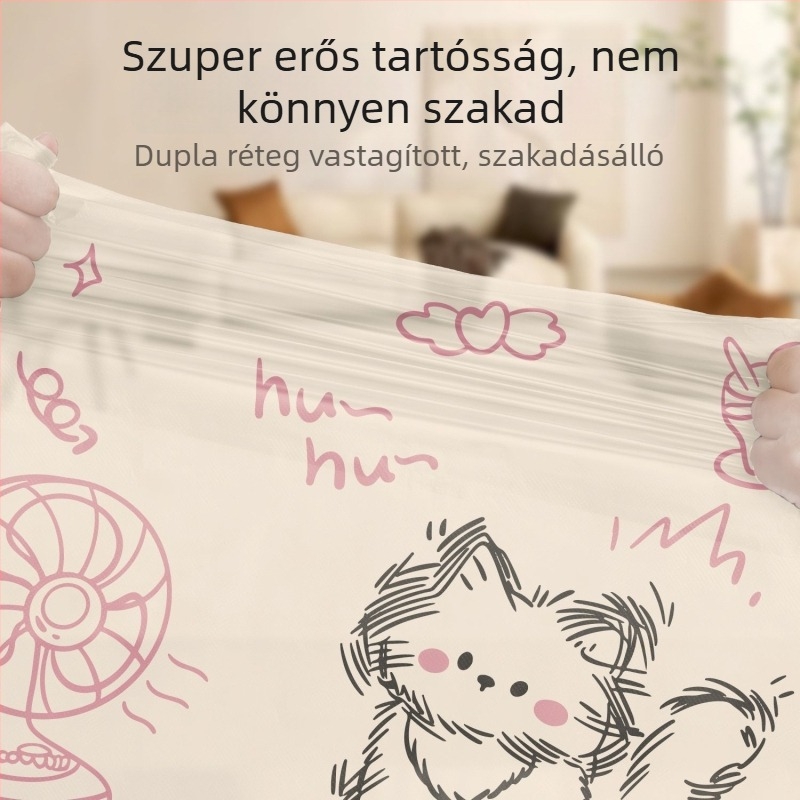 Nagy tekercses háztartási szemeteszsák, megerősített, szakadásálló, húzózsinórral, kézi hordozásra, alkalmas a konyhai szemétre, extra vastag