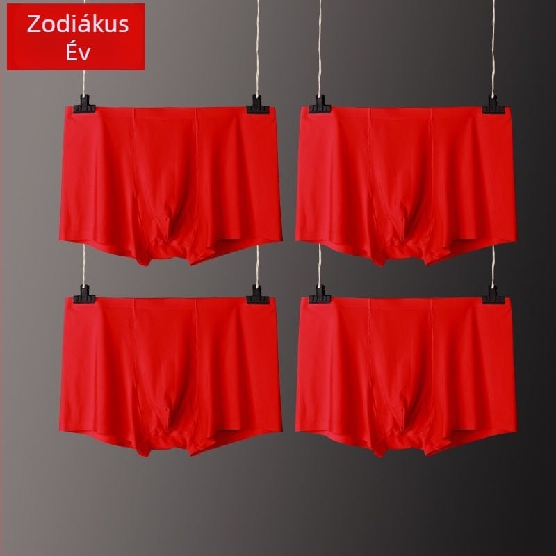 Férfi vörös ice silk boxer briefs, lélegző, varrat nélküli, ultra vékony, szexi, esküvőre