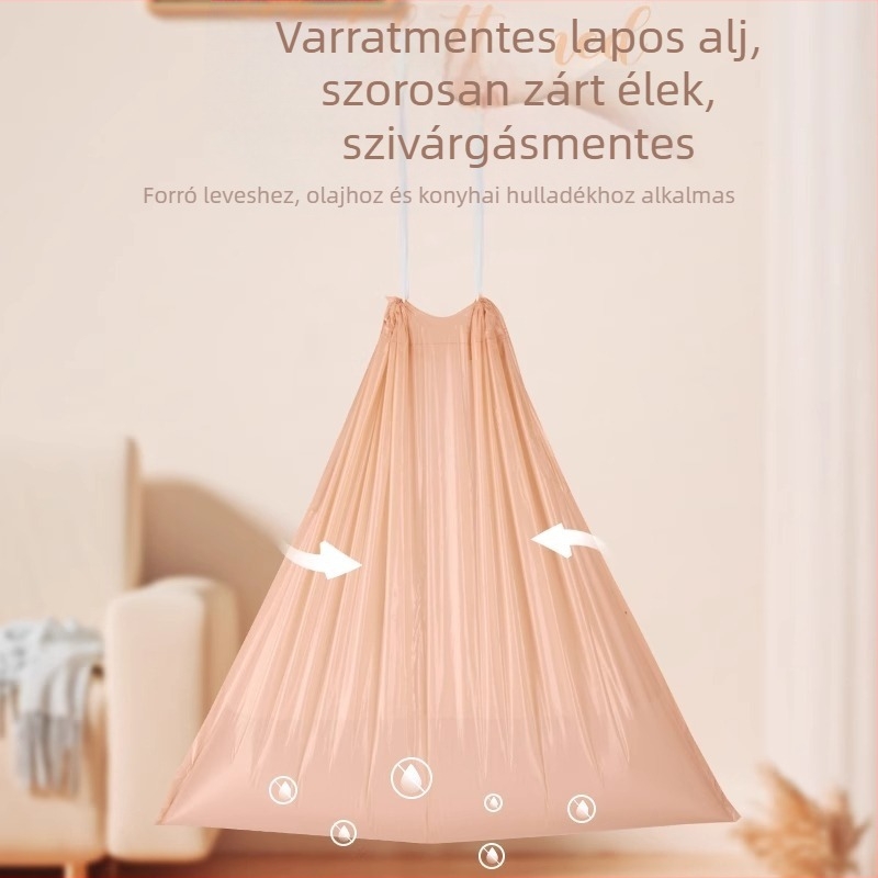 Háztartási szemeteszsákok kötős zsinórral, szakadásállóak, konyha és iroda használatra, mocha mousse színben, extra vastag műanyag zacskók