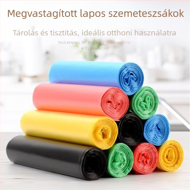 Vastagított konyhai szemeteszsákok, síknyílású háztartási és irodai szemeteszsákok, egyszer használatos