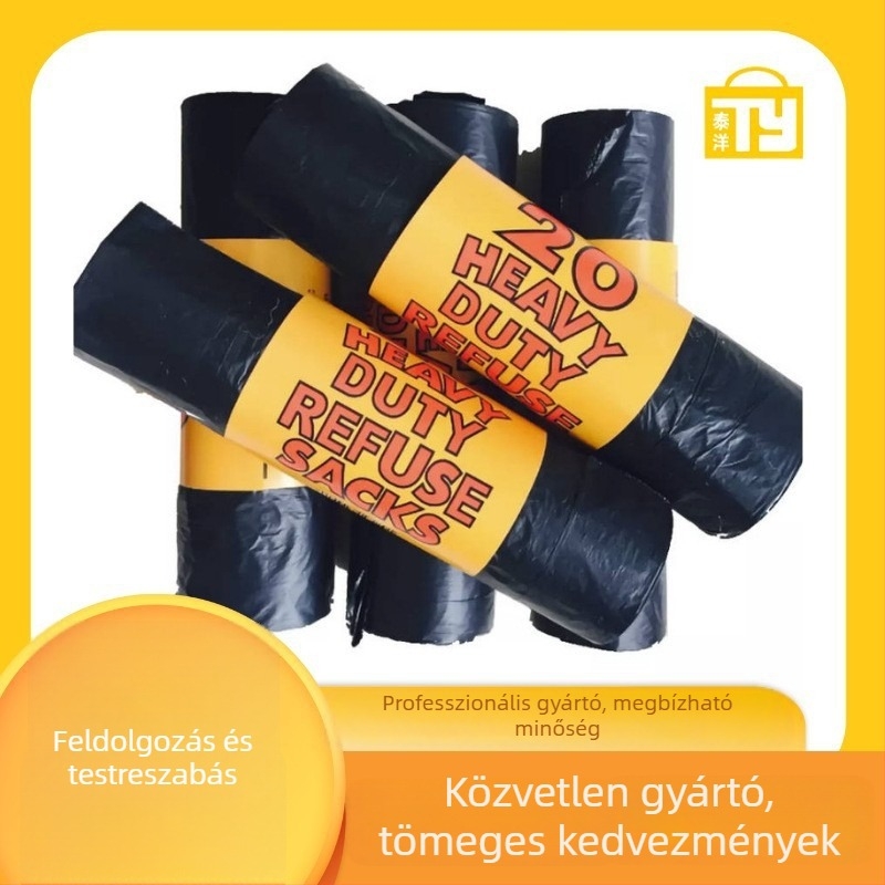 Háztartási szemeteszsákok, vastagított, tekercses típusú műanyag zacskók, nagy méret, fekete, konyha és iroda használatra