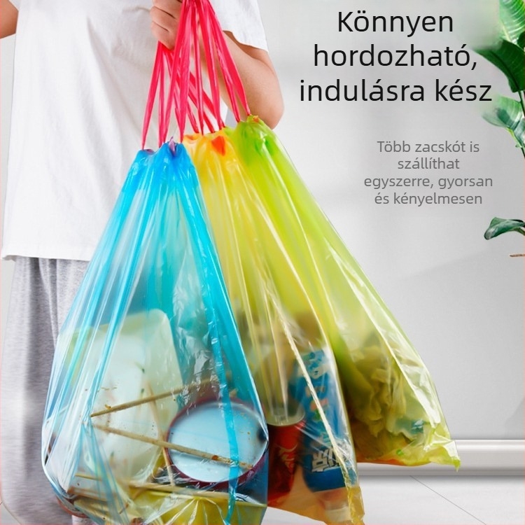 Vastagított szemeteszsák zárózsinórral, hordozható műanyag zacskók irodai használatra, 19 darab