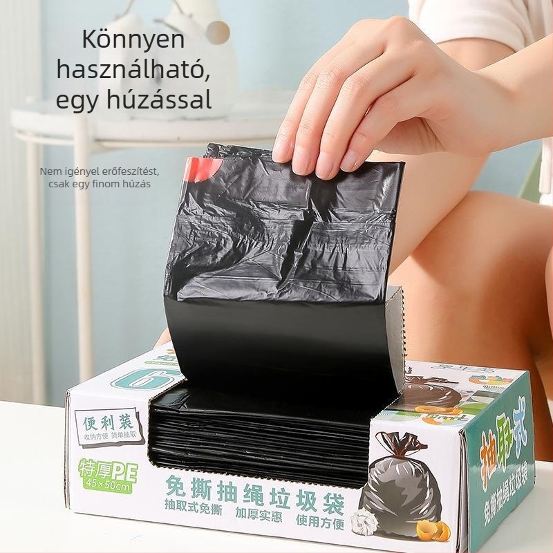 Fekete kötözős szemeteszsák, háztartási és irodai használatra, extrán vastag, nagy méret