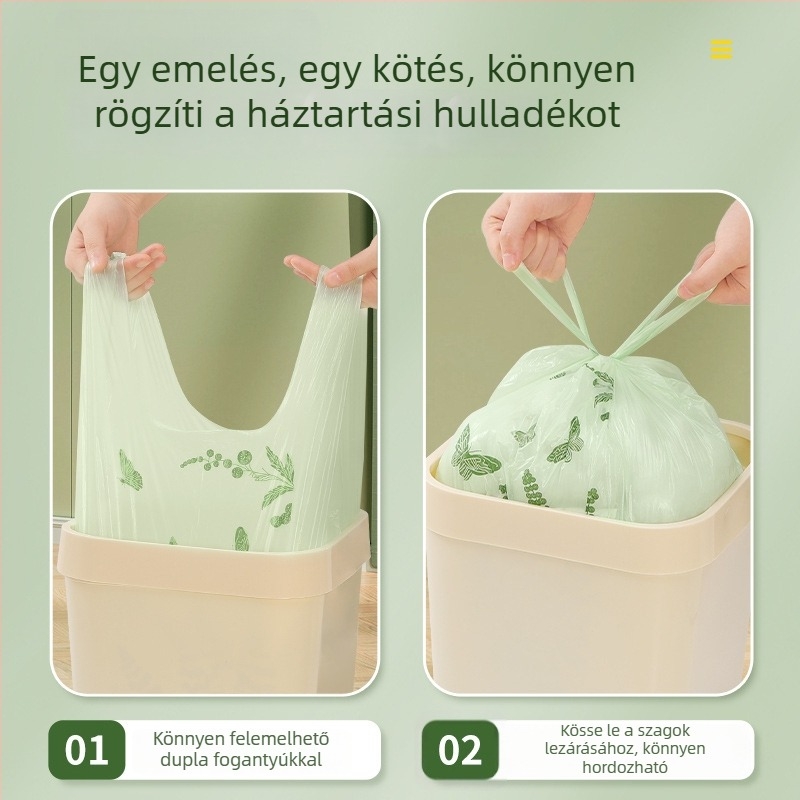 Vastagított mellény-stílusú szemeteszsákok háztartási használatra, tépésállóak, a konyhába és az irodába