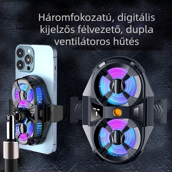 HQJ SL07 – Kábeles mobiltelefon-hűtő élő közvetítéshez, három fokozatban állítható, félvezető hűtés, digitális kijelző, két ventilátor