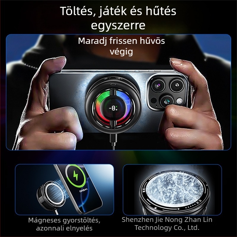 Vezeték nélküli telefon- és tabletthűtő mágneses félvezető hűtéssel és vezeték nélküli töltéssel — gaming kiegészítő