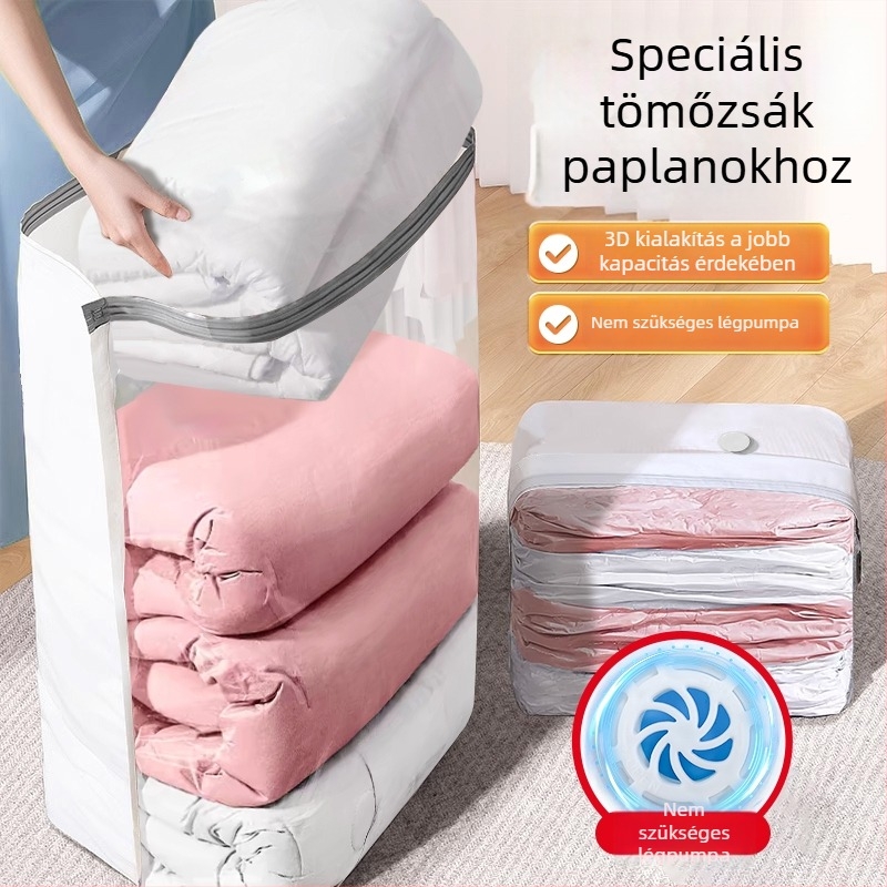 Háromdimenziós vákuumos tömőtasak paplanokhoz, vastított és megnagyobbított, pumpa nélkül