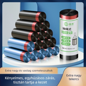 Húzószsinóros fekete szemeteszsák, extra vastag, otthonra, irodára és konyhába