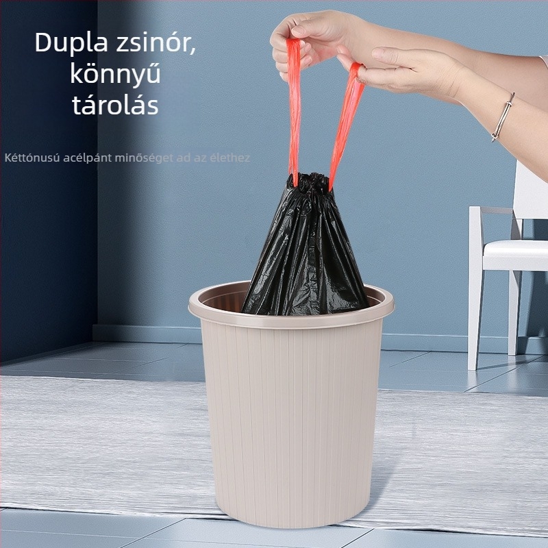 Húzószsinóros fekete szemeteszsák, extra vastag, otthonra, irodára és konyhába