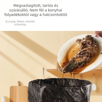 Vastag fekete háztartási szemeteszsákok, síknyílású, hordozható, 100 darab, HDPE, egyszer használatos, tekercses csomagolás, univerzális használat