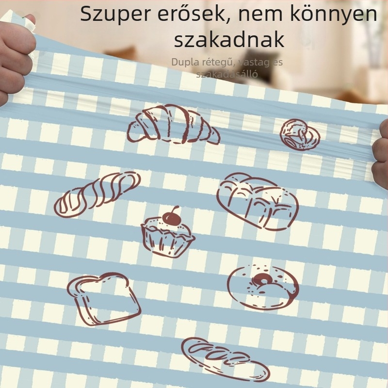 Erősített háztartási szemeteszsák kötőzsinórral, tépésálló, egyszer használatos műanyag zacskók rajzolt mintákkal, kollégiumok és irodák számára