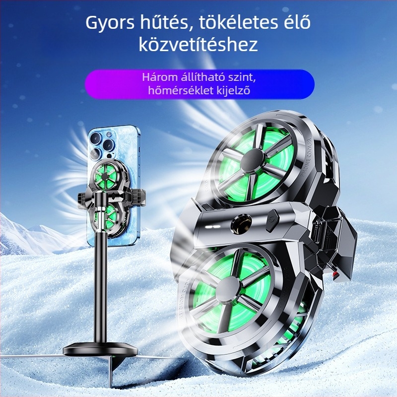 Új félvezetős mobiltelefon-hűtő digitális kijelzővel, kétventilátoros, kétmagos, alacsony zaj
