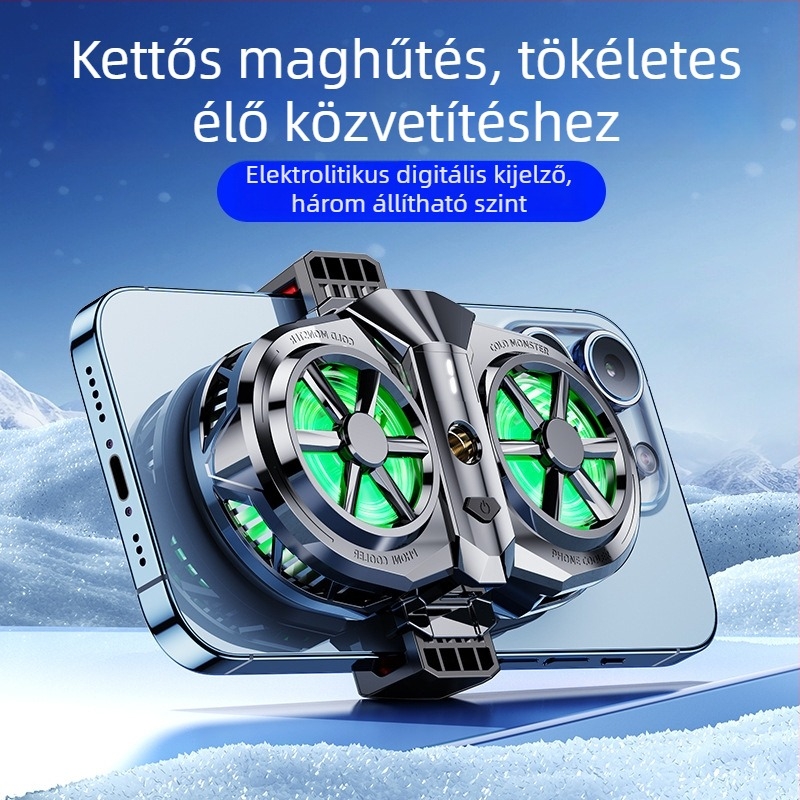Új félvezetős mobiltelefon-hűtő digitális kijelzővel, kétventilátoros, kétmagos, alacsony zaj