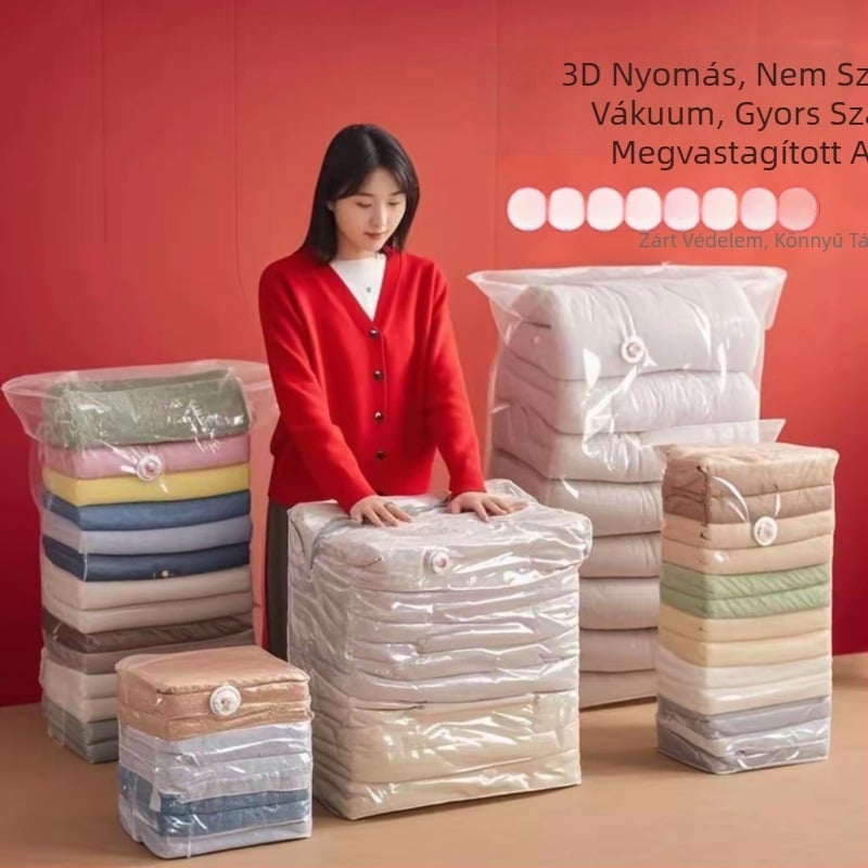 Új vastagított 3D-s vákuumos tömörítő tasak pumpa nélkül, ruhák, takarók, dunyha és pehelydzseki tárolására