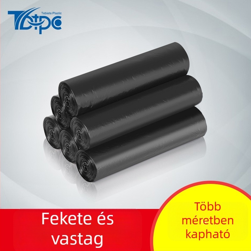 Nagy, vastag fekete szemeteszsákok, perforáltak, lapos szájúak, háztartási használatra