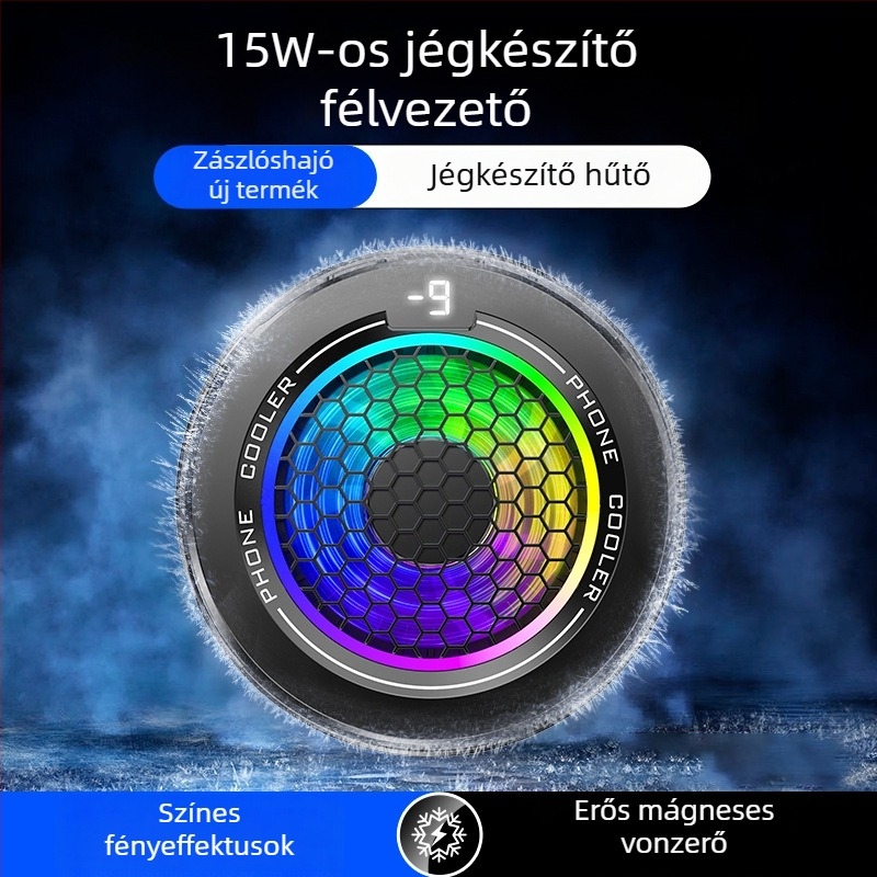 Mobiltelefon hűtő digitális kijelzővel, mágneses hátsó rögzítés, háromfokozatú állítás, félvezető hűtő