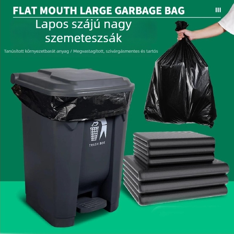 Vastagított, lapos szájú szemeteszsákok, extránagy méretben, fekete, tisztítási és kereskedelmi használatra, szállodai konyha