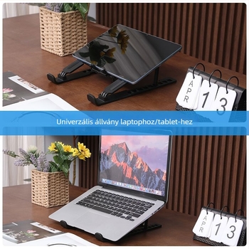 Laptop hűtőállvány beépített ventilátorral, állítható magasságú, hordozható