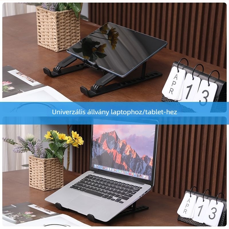 Laptop hűtőállvány beépített ventilátorral, állítható magasságú, hordozható