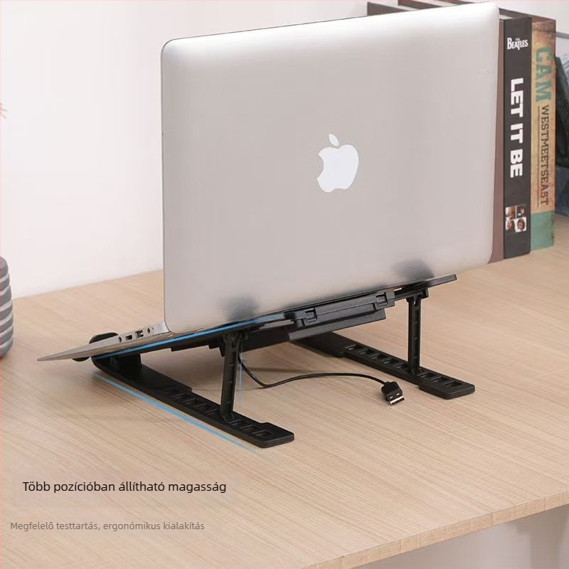 Laptop hűtőállvány beépített ventilátorral, állítható magasságú, hordozható