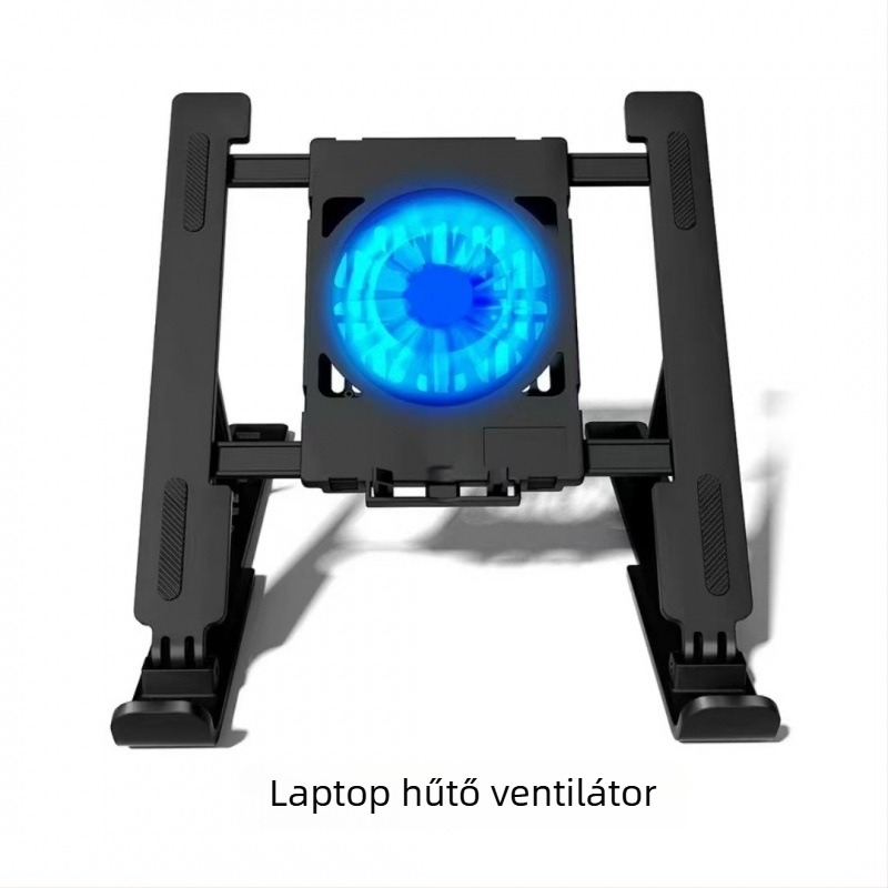 Laptop hűtőállvány beépített ventilátorral, állítható magasságú, hordozható