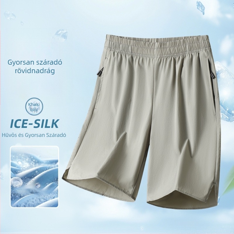 Férfi capri rövidnadrág hűsítő Ice Silk anyagból, könnyű, lélegző nyári sportos laza fazon