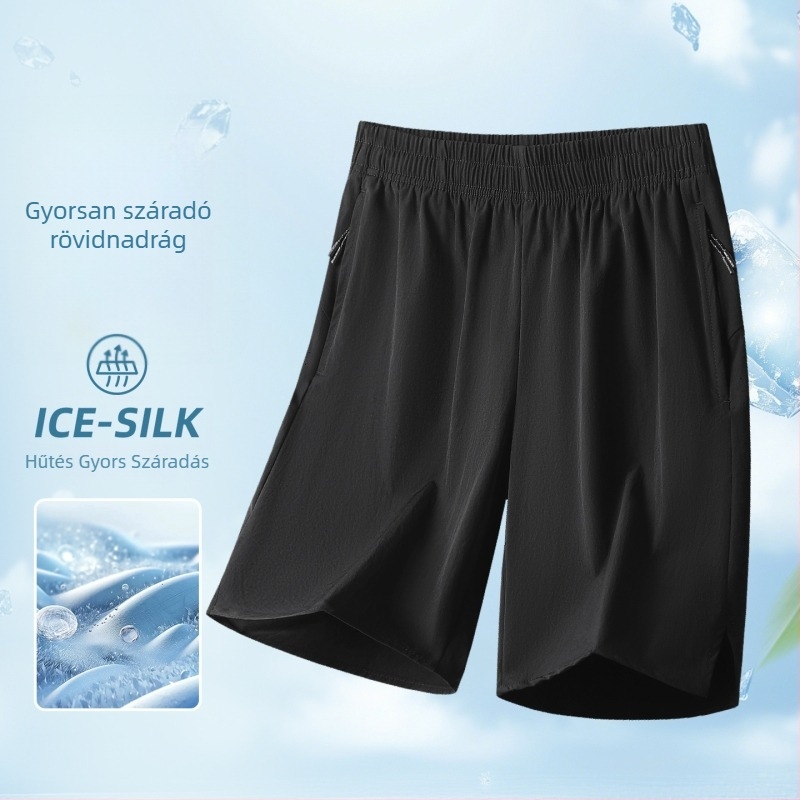 Férfi capri rövidnadrág hűsítő Ice Silk anyagból, könnyű, lélegző nyári sportos laza fazon