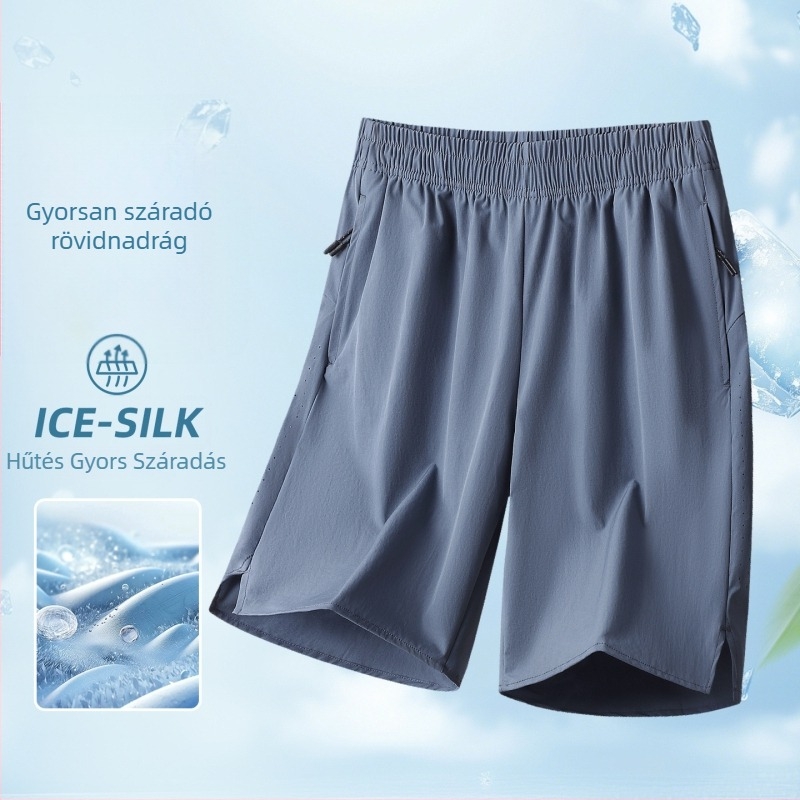 Férfi capri rövidnadrág hűsítő Ice Silk anyagból, könnyű, lélegző nyári sportos laza fazon