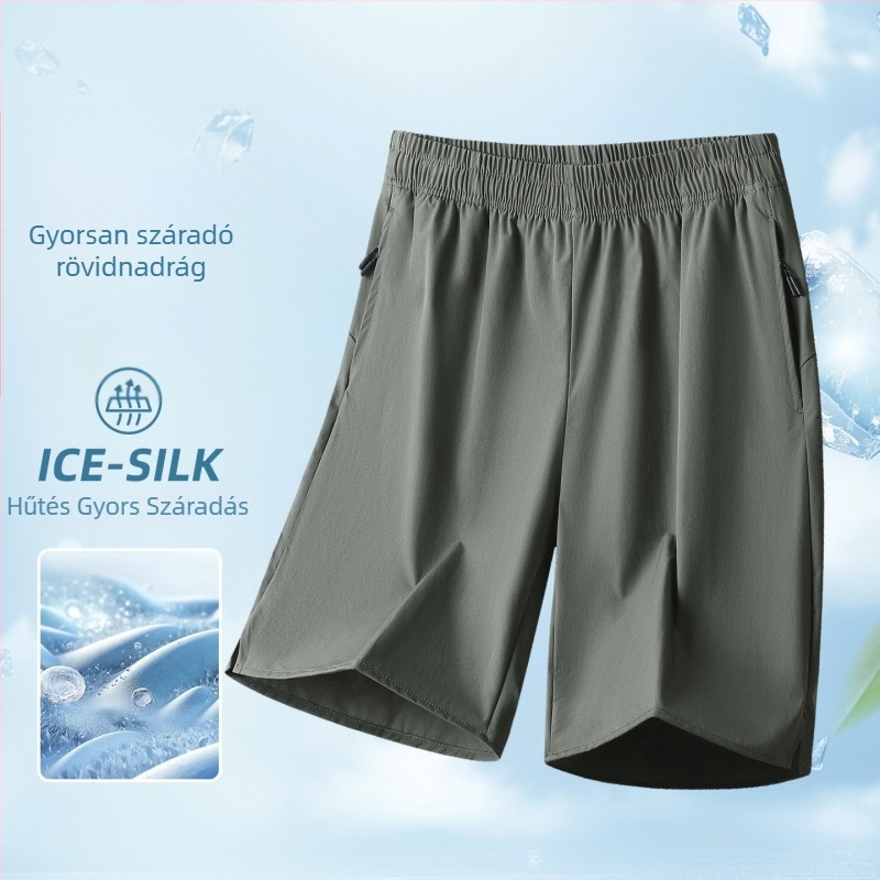 Férfi capri rövidnadrág hűsítő Ice Silk anyagból, könnyű, lélegző nyári sportos laza fazon