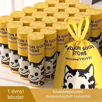 Háztartási szemetes zacskók húzózsinórral, biológiailag lebomló, egyszer használatos, vastagított, mosolygó macska mintával
