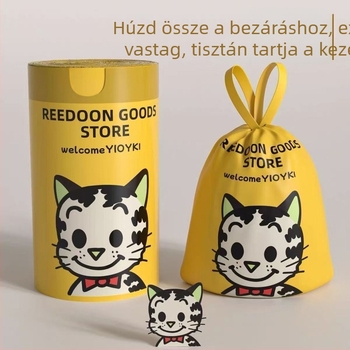 Háztartási szemetes zacskók húzózsinórral, biológiailag lebomló, egyszer használatos, vastagított, mosolygó macska mintával