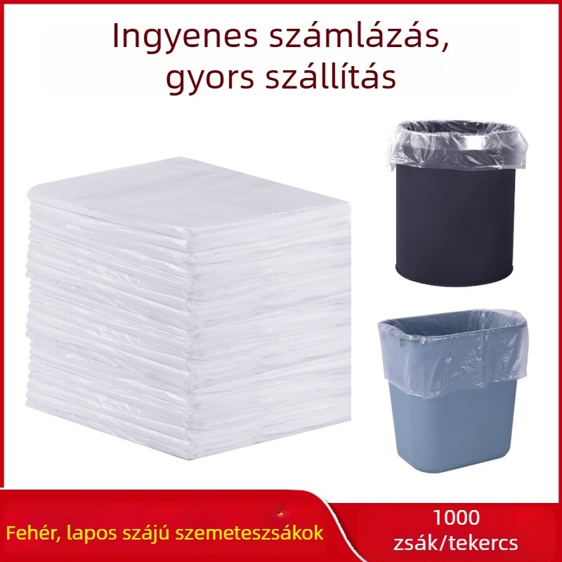 Szállodai egyszer használatos fehér hulladékzsákok lapos szájú, vastagított, 45×50 cm, átlátszó háztartási műanyag zacskók