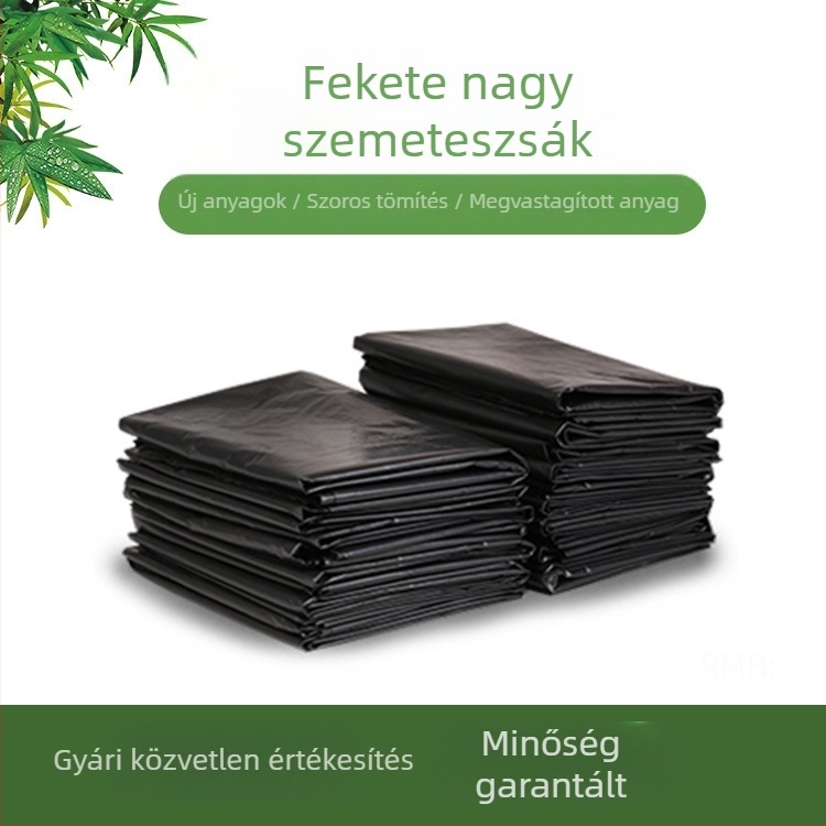 Fekete, extránagy méretű vastagított szemeteszsák kórházak és szállodák számára, egyszer használatos, sík szájú műanyag zacskó