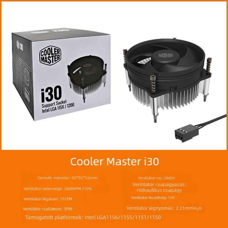 I30 CPU hűtőventilátor, 115x, kompatibilis 1150/1151-hez, lefelé irányuló légáramlat