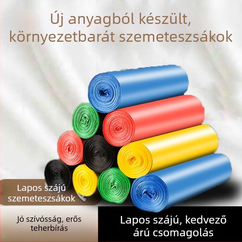 Lapos szájú szemeteszsákok, egyenként csomagolva, otthoni használatra, vastagított, egyszer használatos, fekete műanyag konyhai zacskók