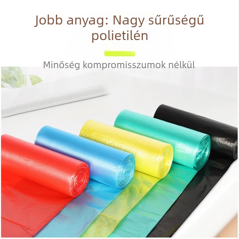 Lapos szájú szemeteszsákok, egyenként csomagolva, otthoni használatra, vastagított, egyszer használatos, fekete műanyag konyhai zacskók