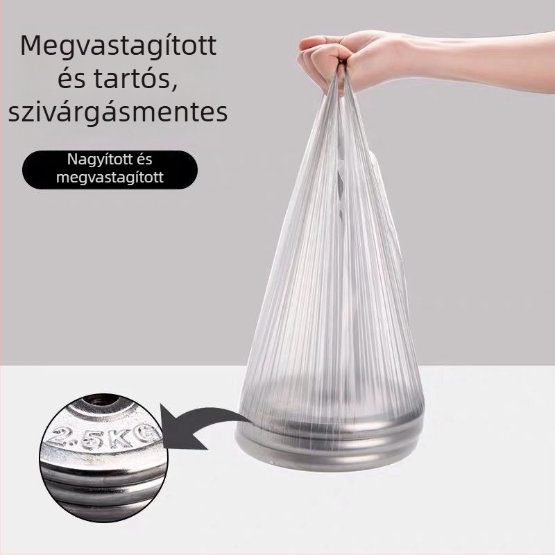 Sűrített PE szemeteszsákok háztartási használatra, lapos nyílású, közepes-nagy méretű, nem biológiailag lebomló