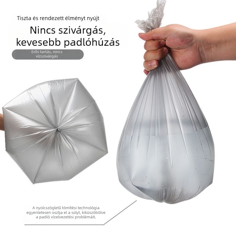 Sűrített PE szemeteszsákok háztartási használatra, lapos nyílású, közepes-nagy méretű, nem biológiailag lebomló
