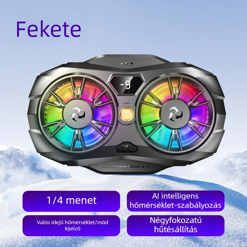 K19 mobiltelefon hűtő, nagy felületű hűtés, RGB világítás, dupla félvezetős hűtés, élő közvetítés, dupla fekete technológia