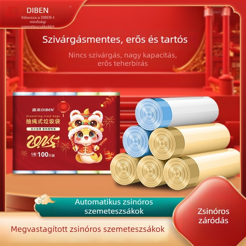 Vastagított háztartási szemeteszsák húzózsinórral – konyha, hálószoba, kollégium, egyszer használatos