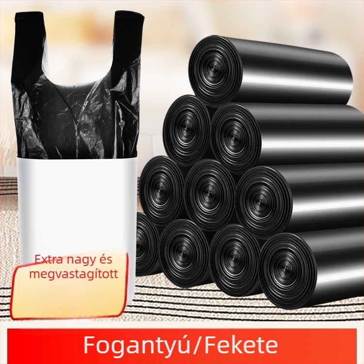Háztartási vastagított mellény-stílusú szemeteszsákok, nagy méretű, fekete, egyszer használatos, konyhai csomag