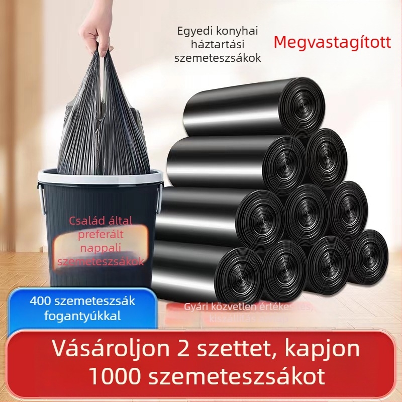 Háztartási vastagított mellény-stílusú szemeteszsákok, nagy méretű, fekete, egyszer használatos, konyhai csomag