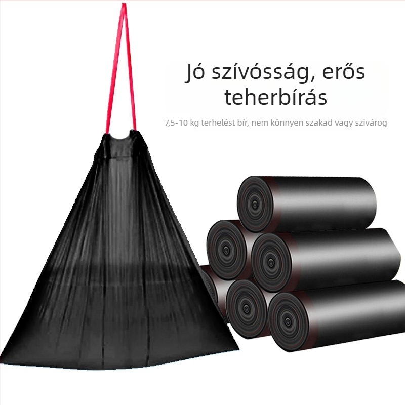 Vastagított szemeteszsákok húzószsinórral, konyhára, szállodába és otthonra, szakadásálló, fogantyúkkal