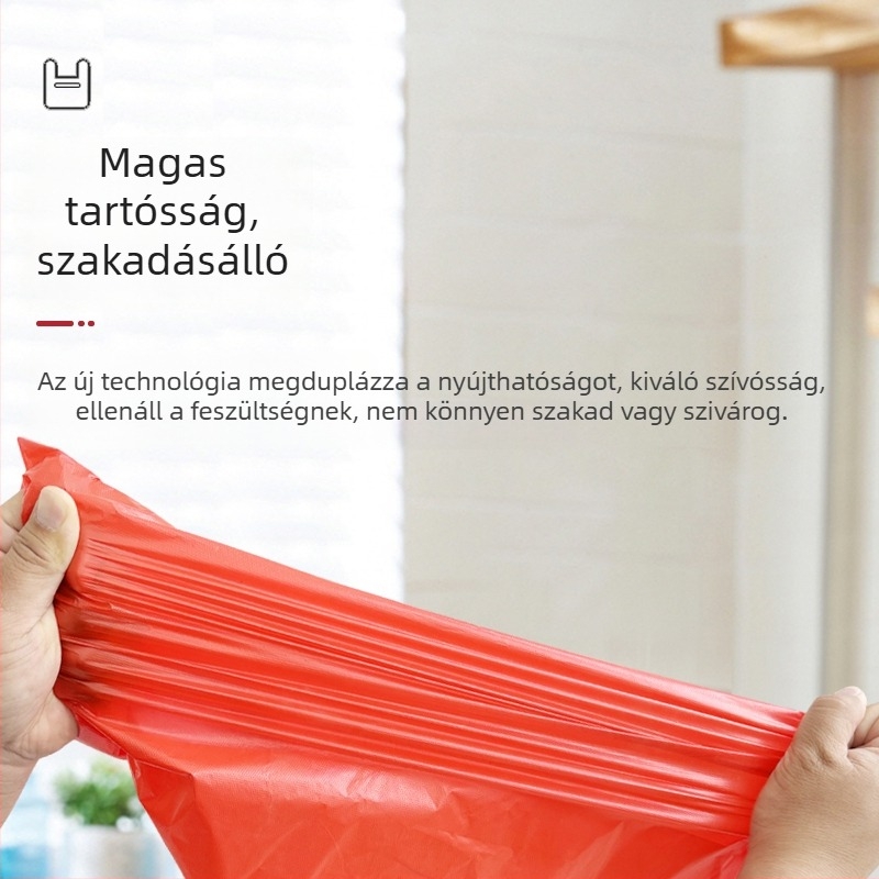 Háztartási piros szemeteszsákok hordozható kivitelben, extra nagy és vastag, mellény-stílusú konyhai egyszer használatos műanyag zacskók, gazdaságos csomag