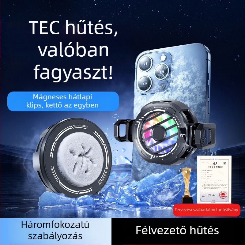 S32A mobiltelefon hűtő háromfokozatú állítással, digitális kijelzővel, mágneses hátsó rögzítővel, univerzális csendes hűtés