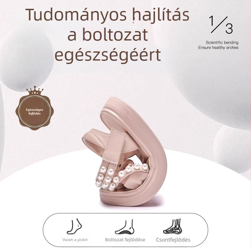 Lányos hercegnő szandál, 2026 nyár, új modell, puha talp, csúszásmentes, nyitott orr, Velcro-zár
