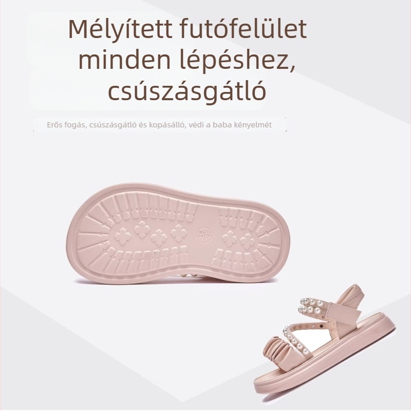 Lányos hercegnő szandál, 2026 nyár, új modell, puha talp, csúszásmentes, nyitott orr, Velcro-zár
