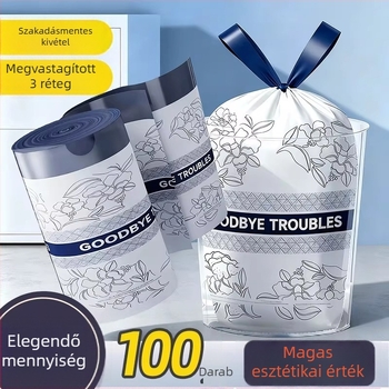 Kötőfüles szemeteszsákok, vastagítottak fürdőszobai használatra, háztartási, kézi hordozású, nagy méret, kollégiumok számára, diákoknak barátságos, megfizethető